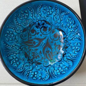 Vintage Turkish Ceramic Hand Made Bowl, Hand painted, raised glaze pattern.